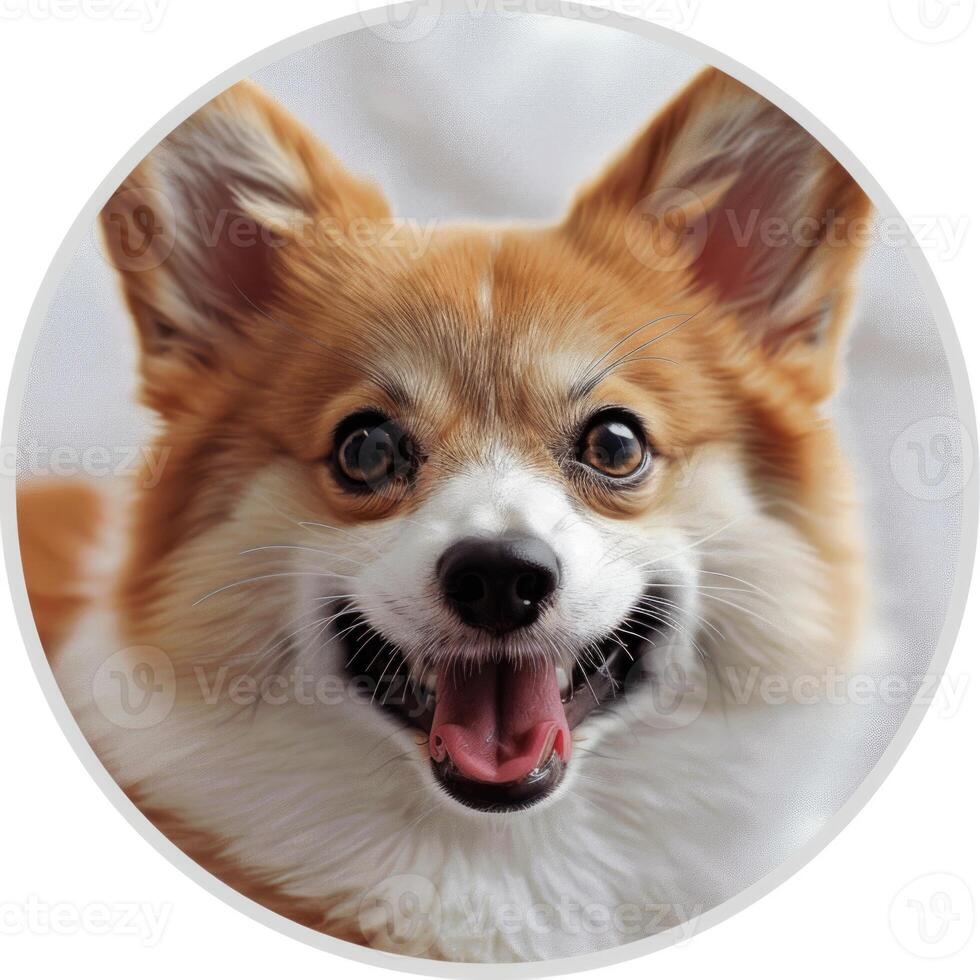 A corgi dog smiling in a circle photo
