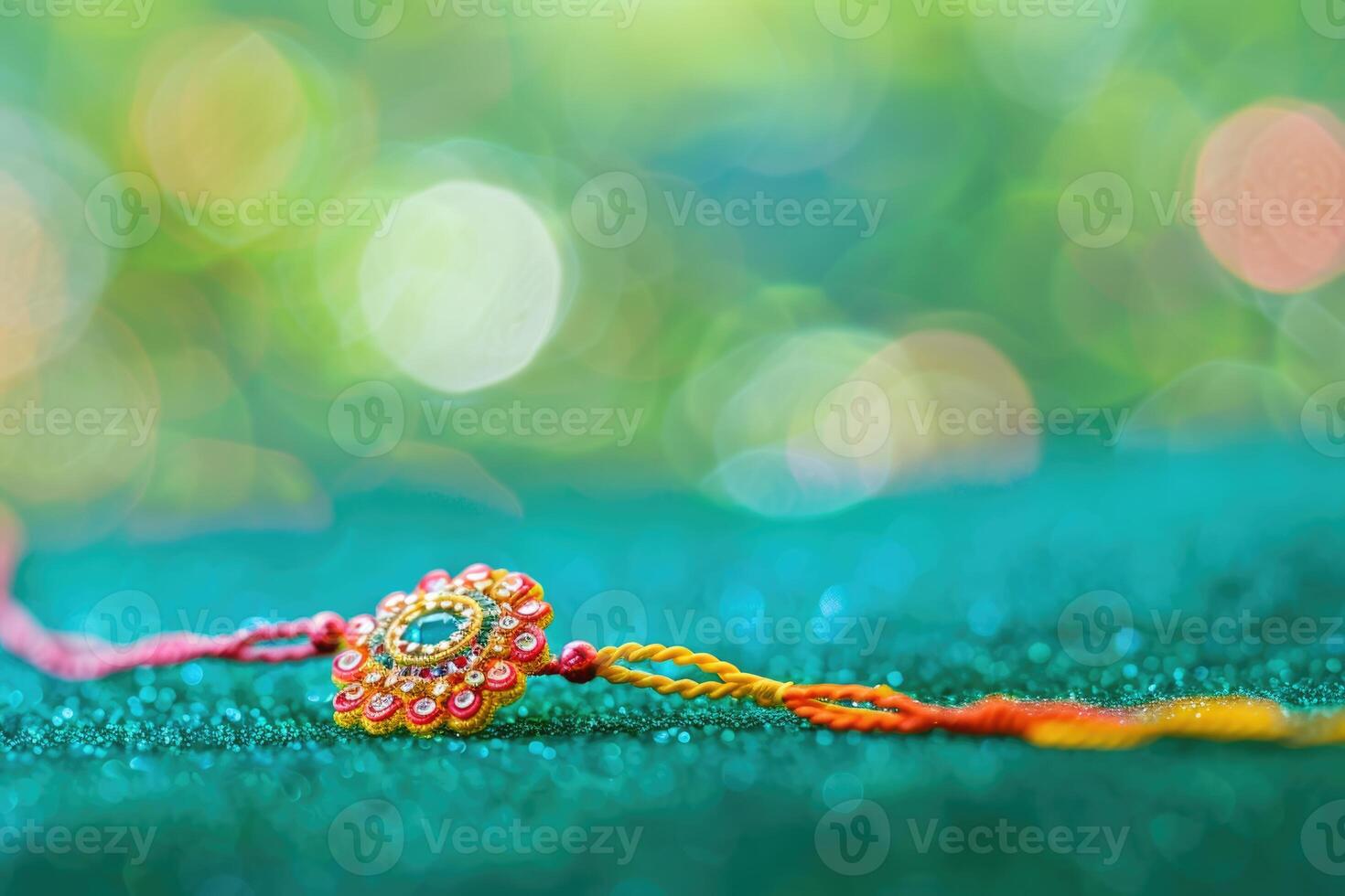 A colorful rakhi on a green background photo