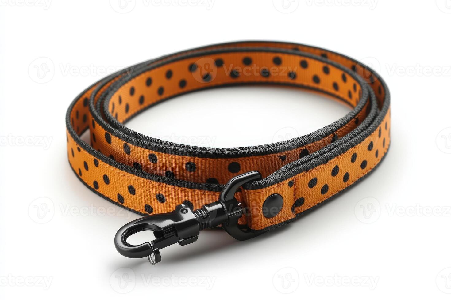 A black and orange polka dot dog leash photo
