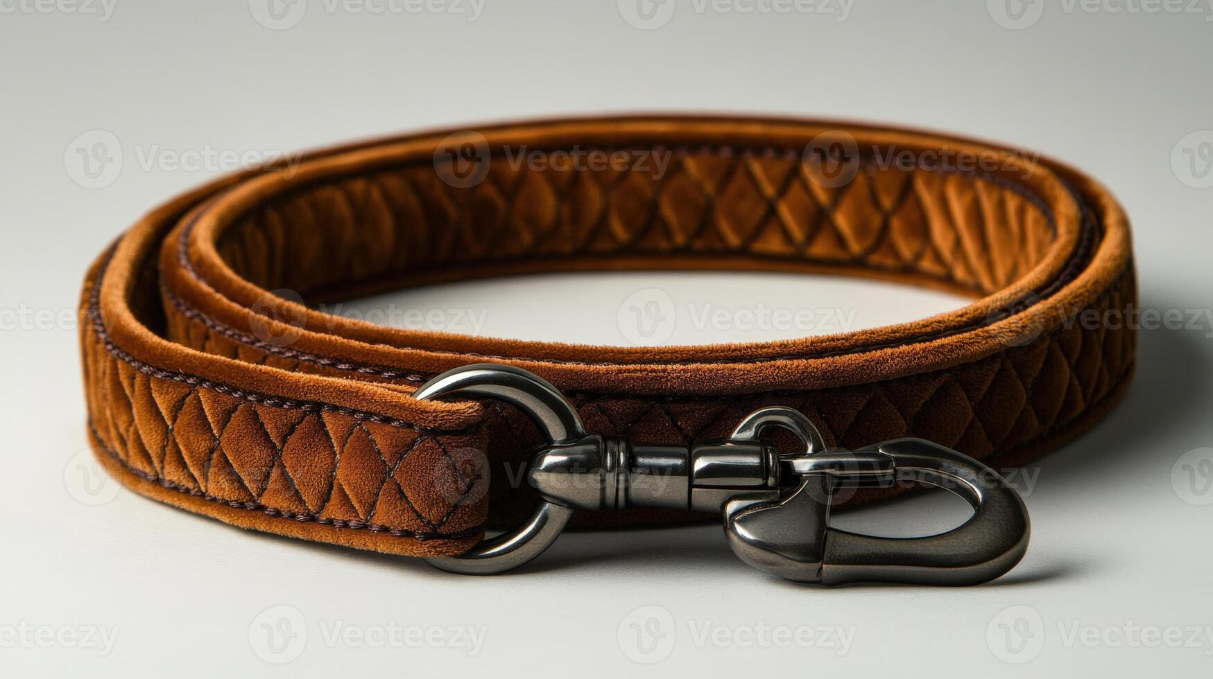 A brown leather dog leash with a metal clasp. photo