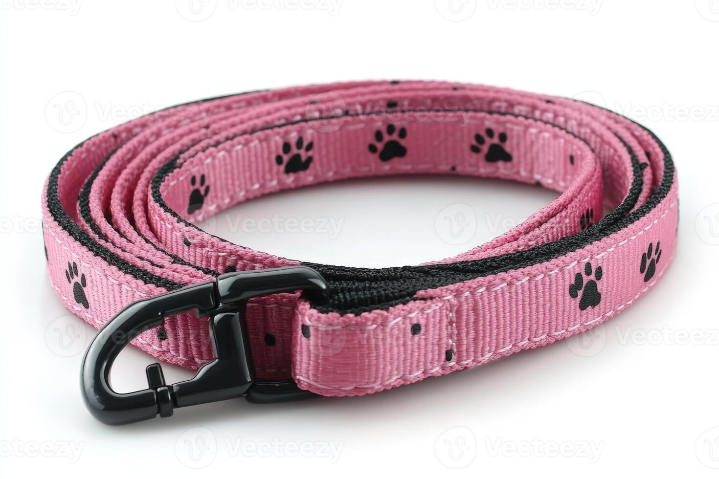 Pink dog leash with black paw prints photo