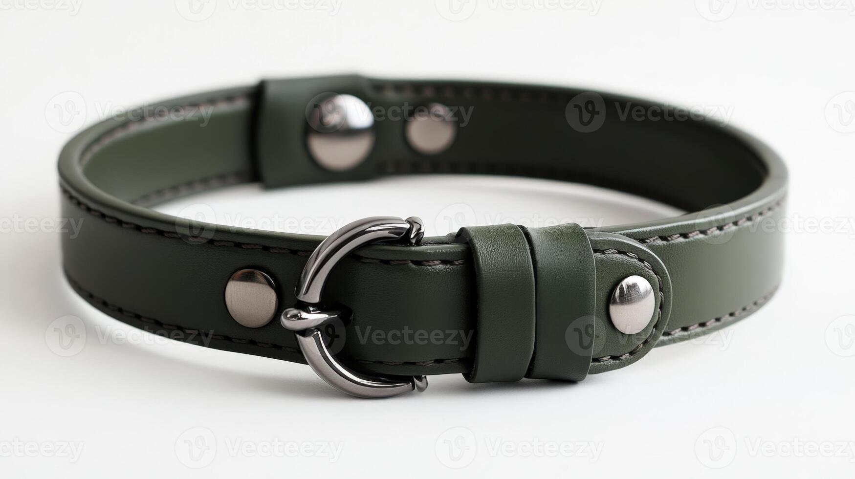 A green leather dog collar with metal rivets photo