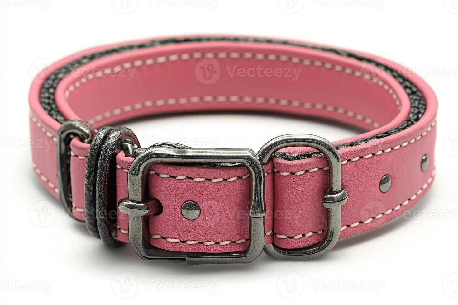 A pink leather dog collar with a metal buckle photo