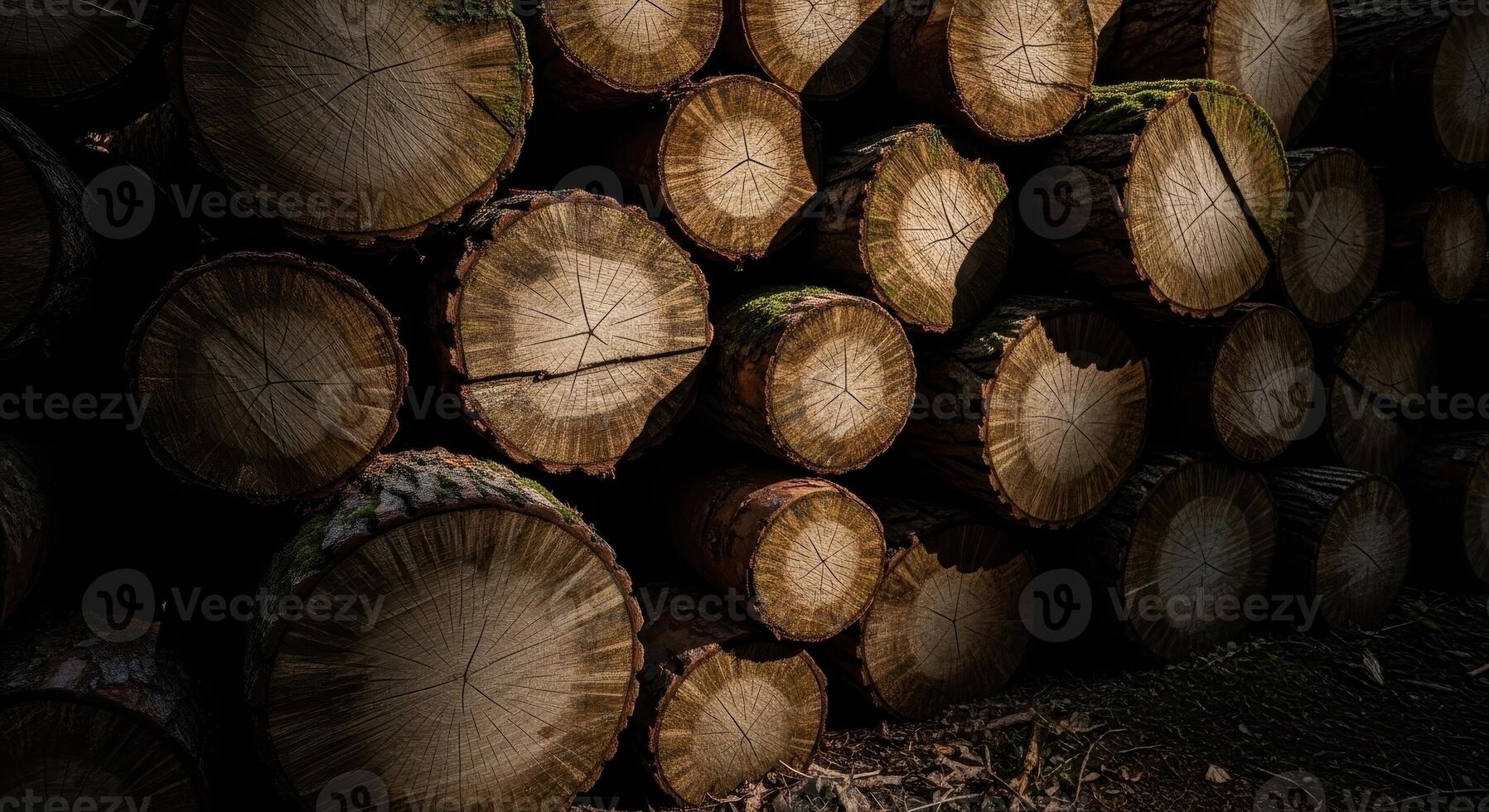 Close up view of a large pile of freshly cut logs showing wood texture photo