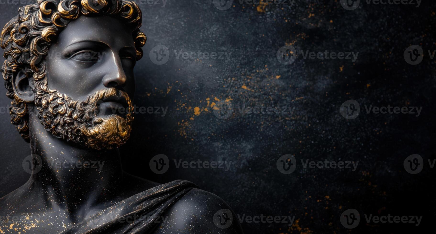 Dramatic statue of a bearded man against a dark background photo