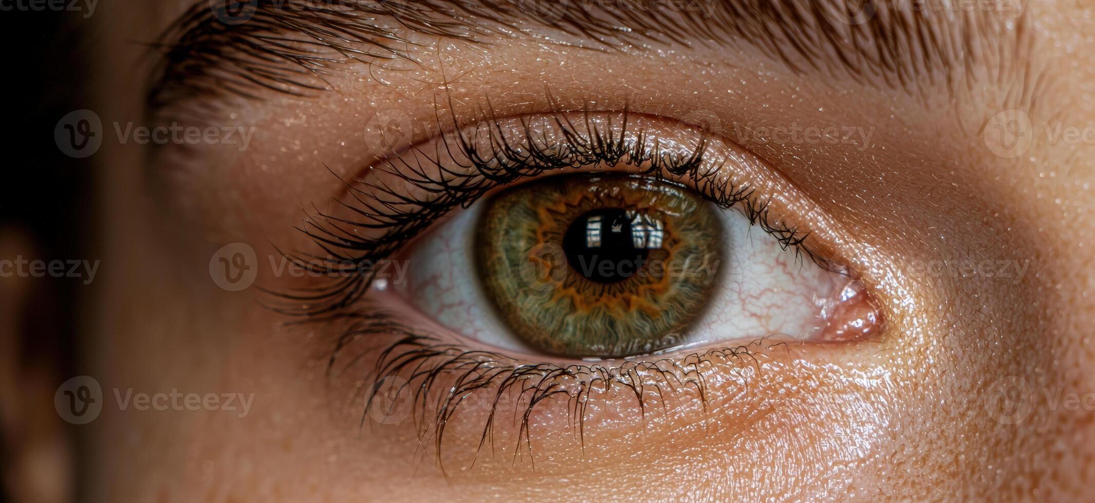 Detailed hazel eye with long eyelashes, close up view photo