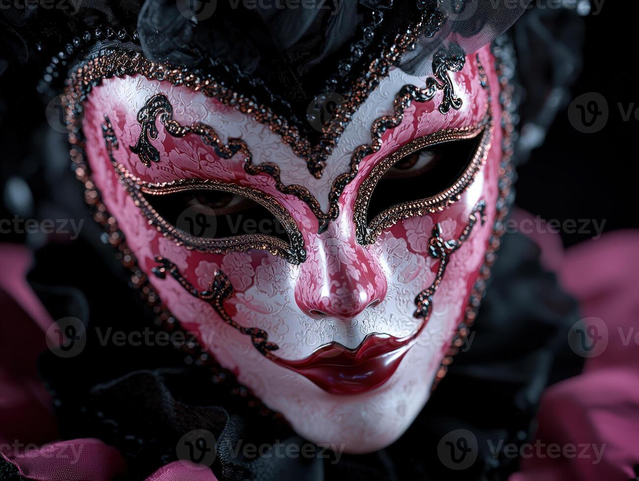 Ornate Venetian mask with intricate floral patterns and dark eyes photo