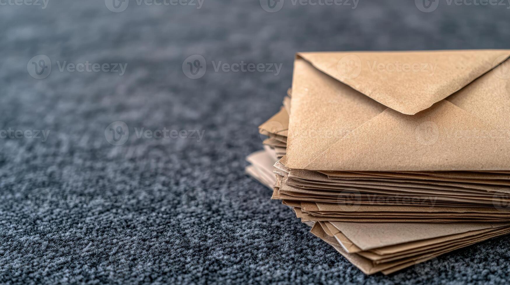 Stack of brown craft paper envelopes on textured surface photo