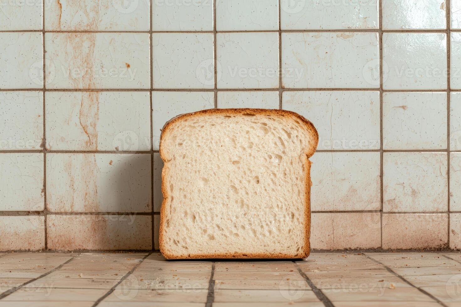 Single slice of white bread against a tiled backdrop photo