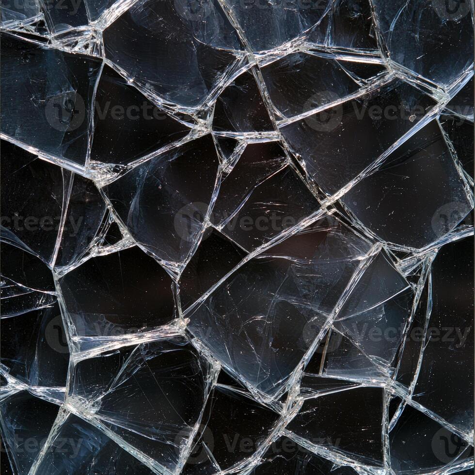 Intricate shattered glass pattern with sharp, dangerous edges photo