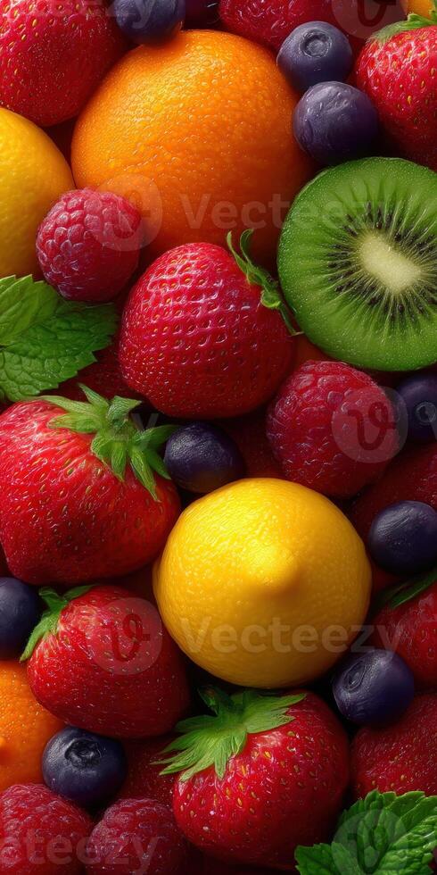 Vibrant assortment of fresh, colorful summer fruits photo