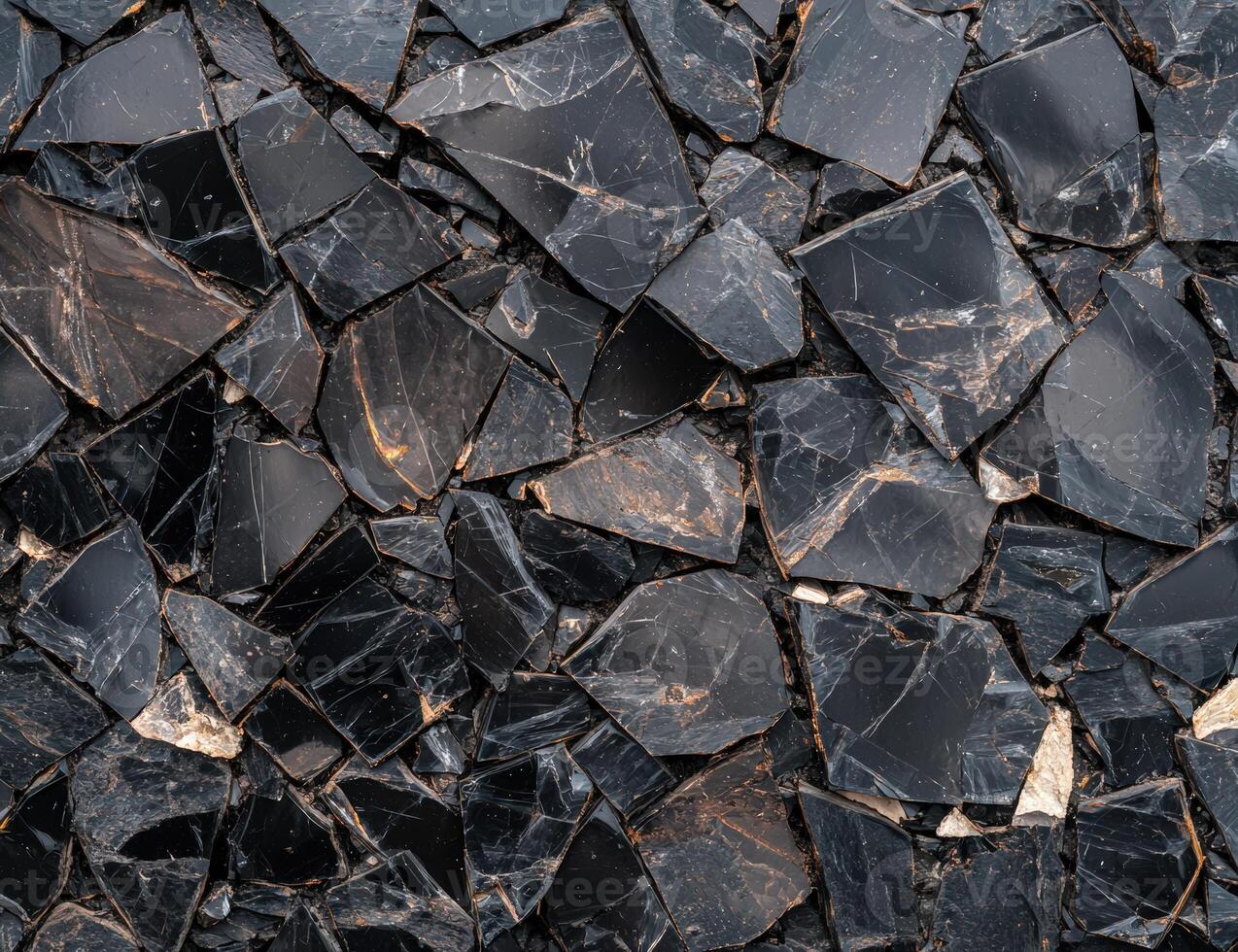 Abstract obsidian stone texture background with cracks and lines photo