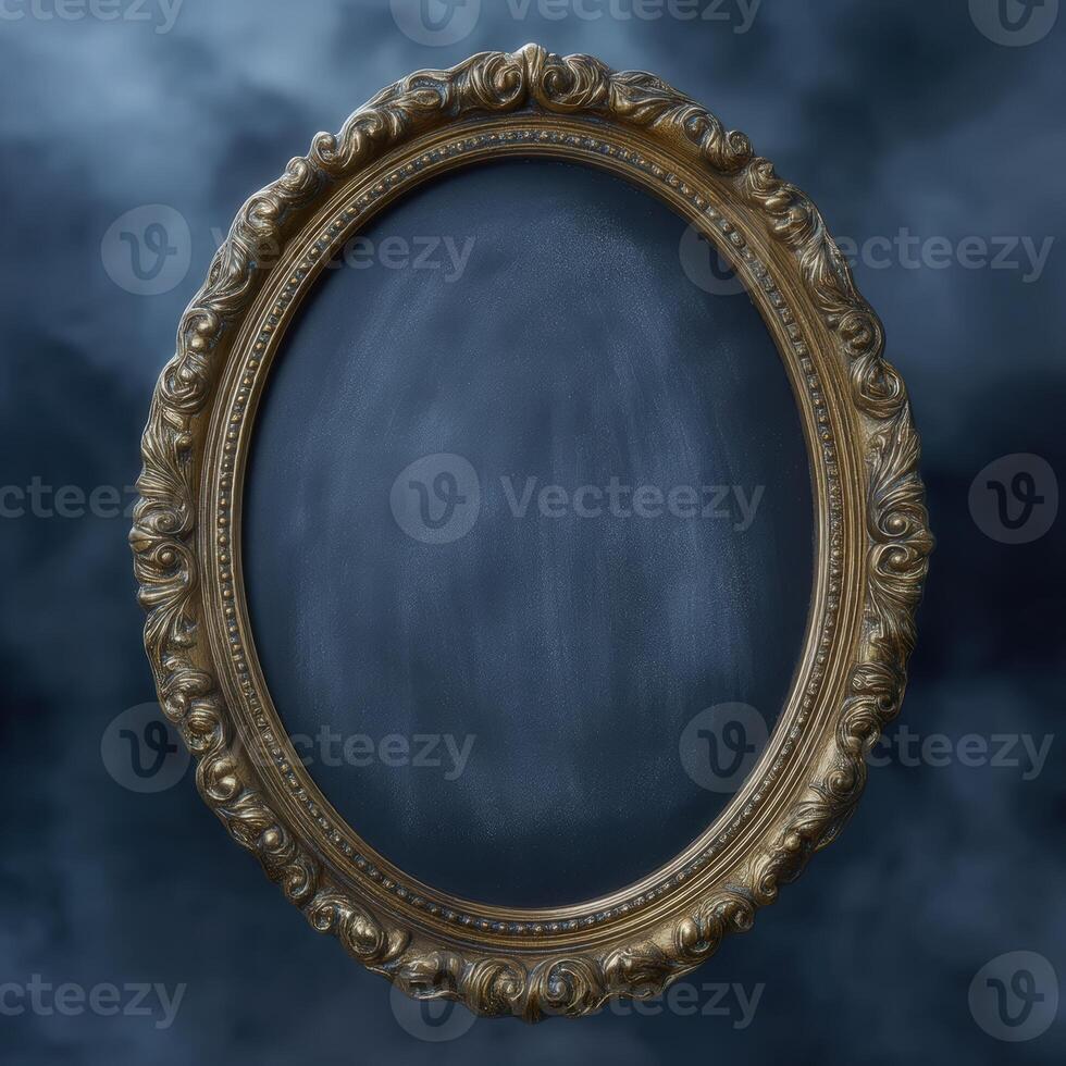 Ornate oval frame with a dark moody background photo