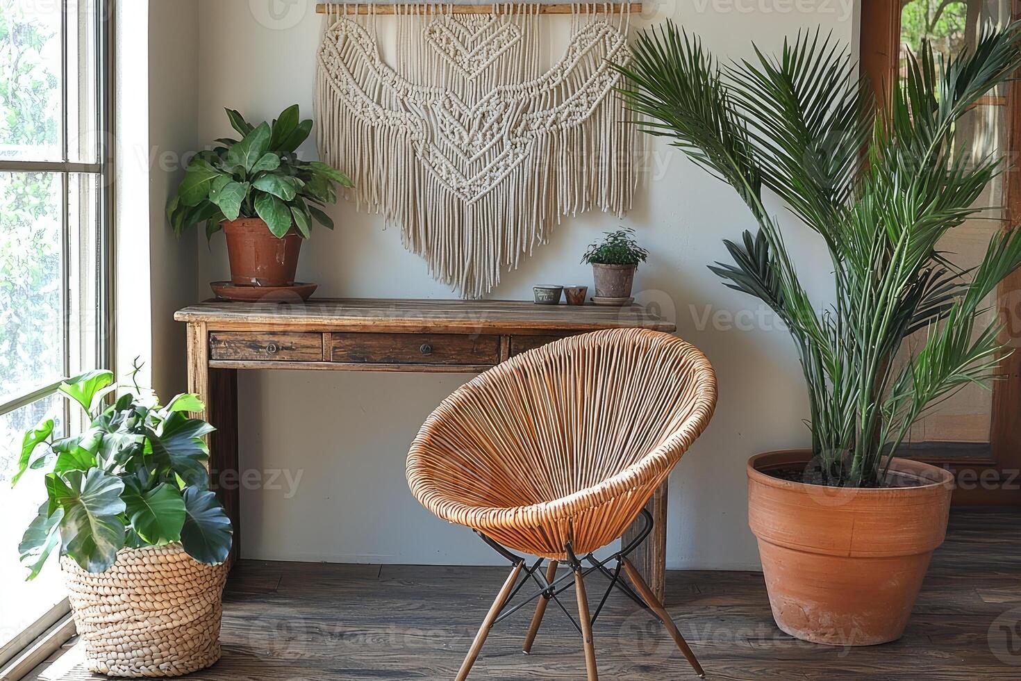 A comfortable and stylish interior design with plants and decor photo