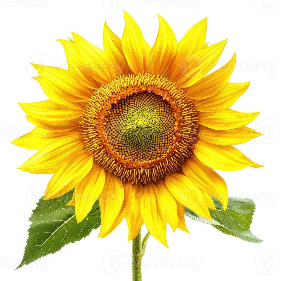 A large vibrant sunflower in full bloom against a white background photo