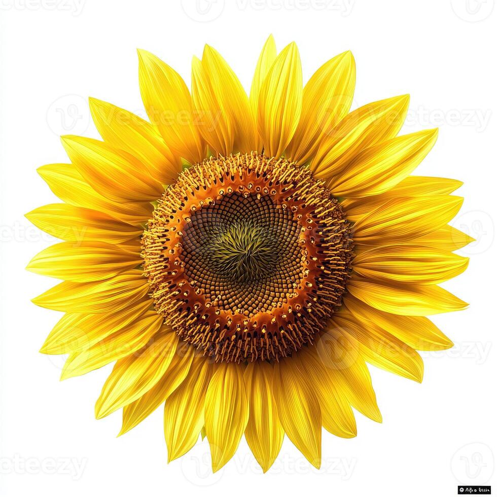 A detailed close up image shows a beautiful sunflower fully bloomed photo