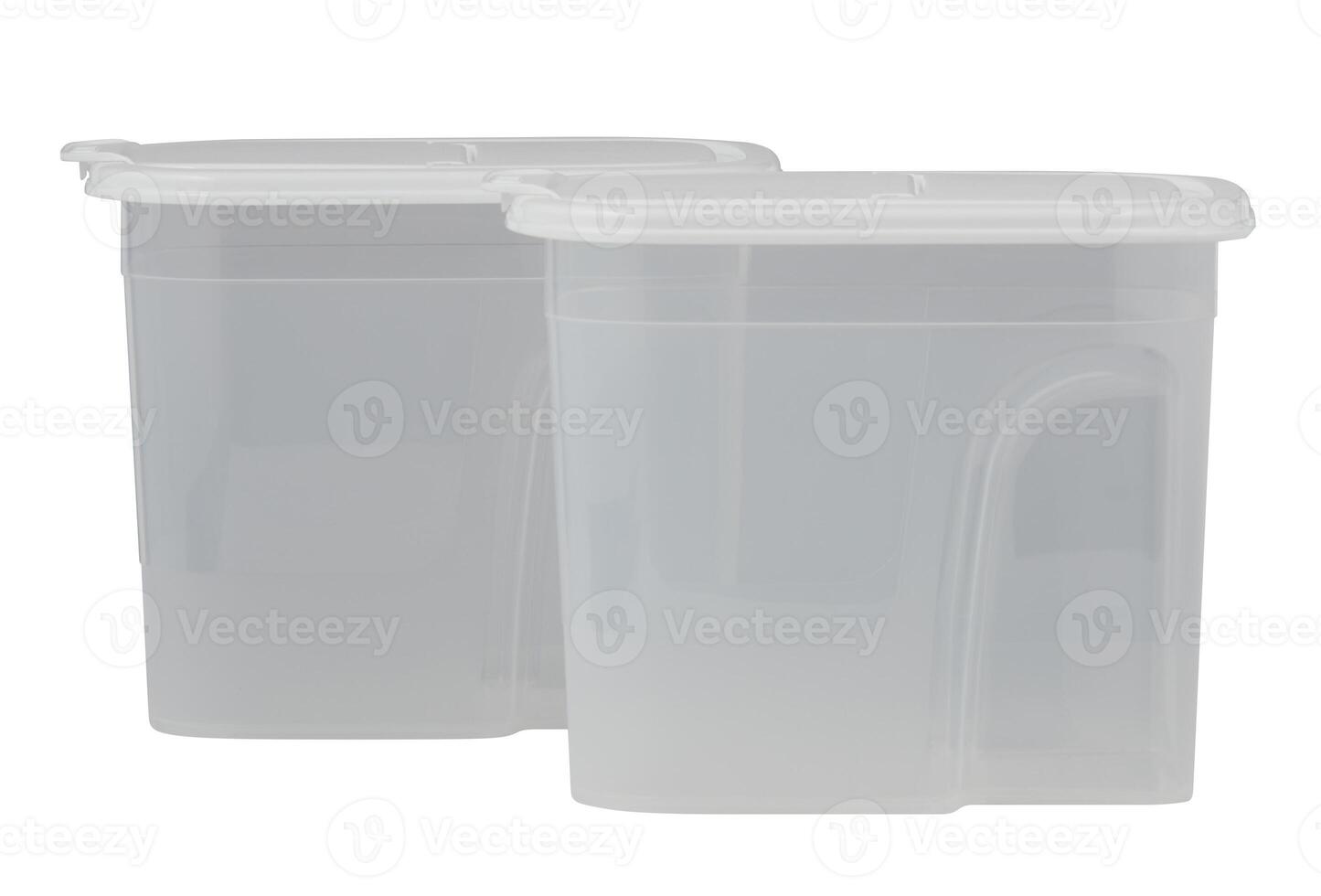 Square clear plastic box with opaque white lid cut out isolated white background with clipping path photo