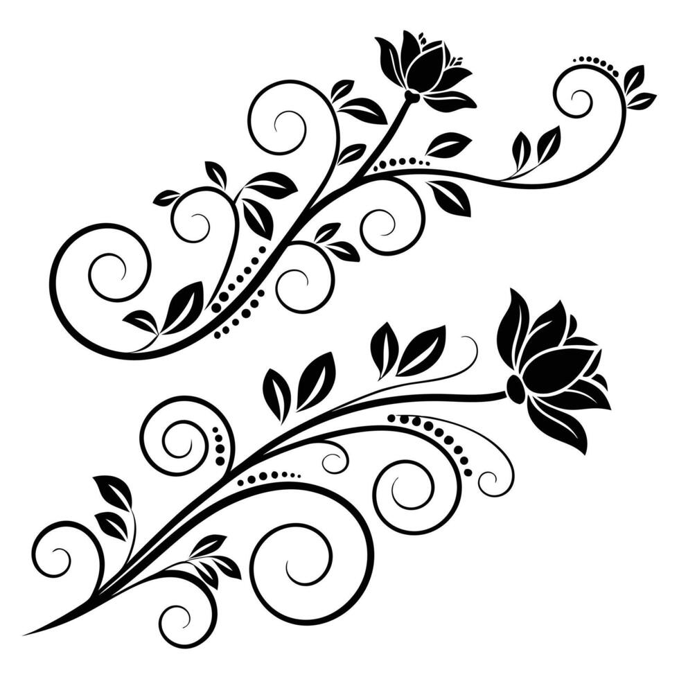 Elegant floral swirl designs with black and white style perfect for invitations vector
