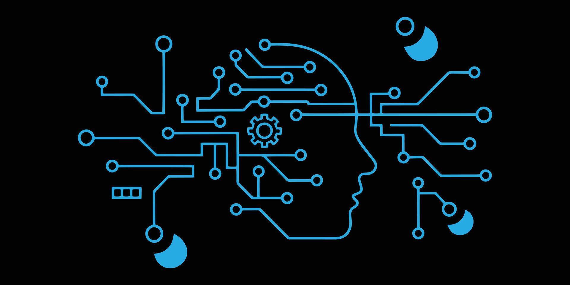 Artificial intelligence conceptual illustration with circuit board connections forming a human head shape vector