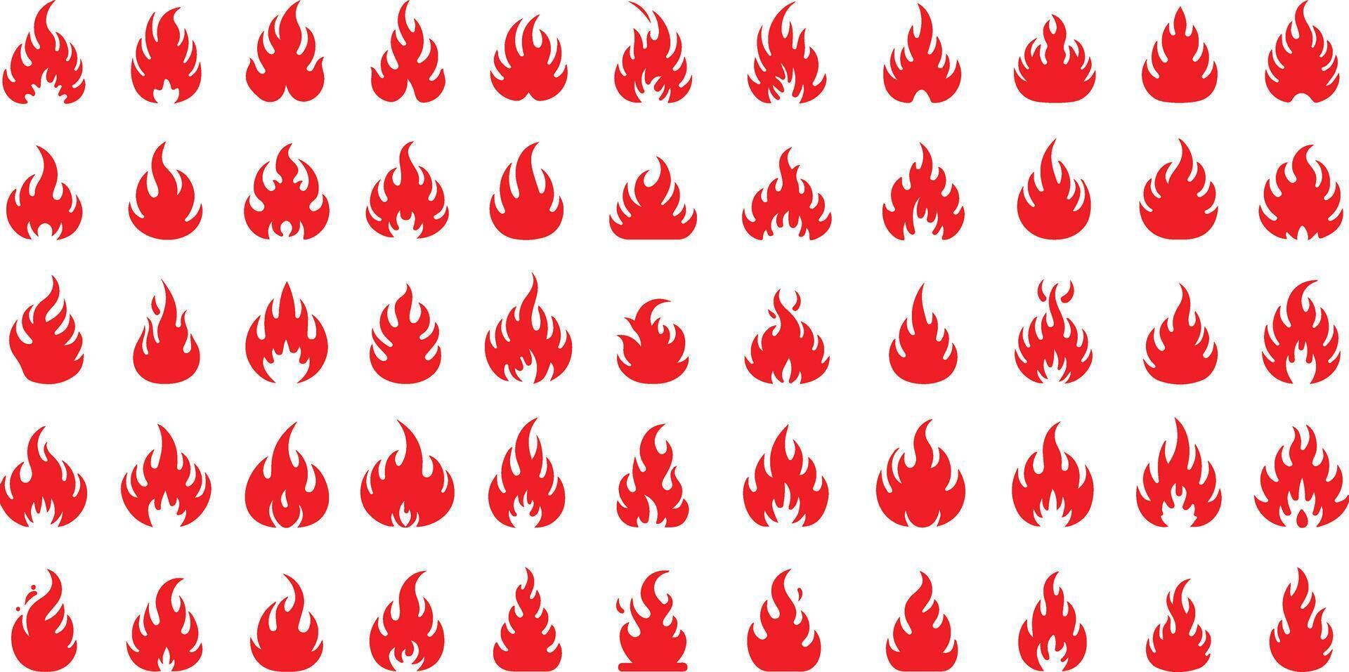 Collection of red fire flame icons set in various shapes isolated on white vector