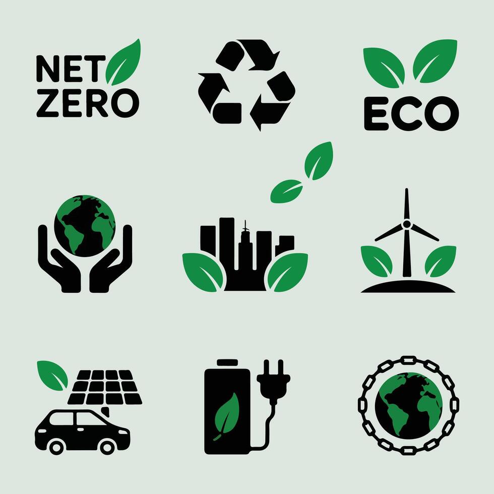 Sustainable eco friendly environment pictograms symbols renewable energy solutions illustration vector