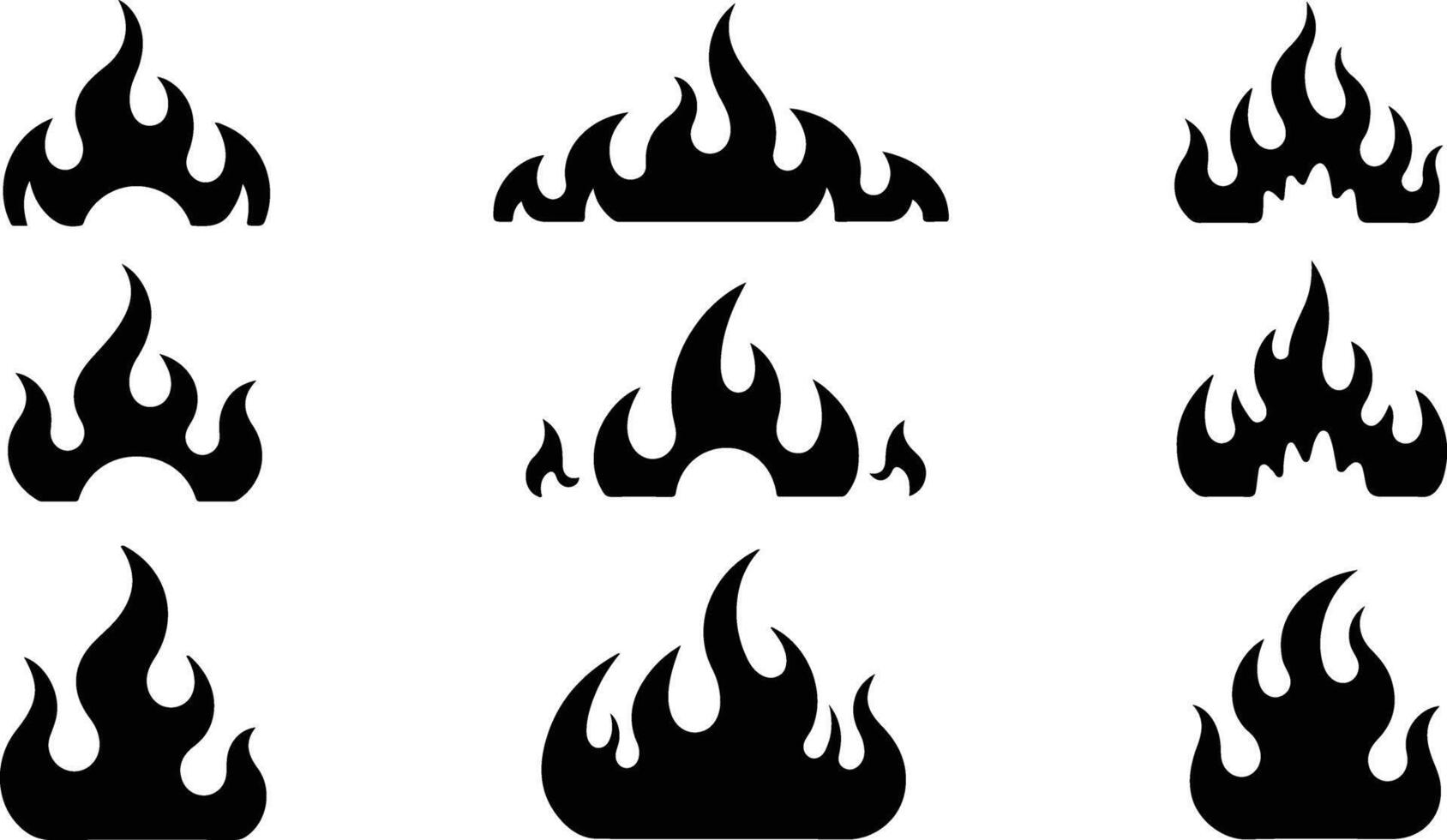 Set of black flame icons collection fire silhouette elements illustration vector