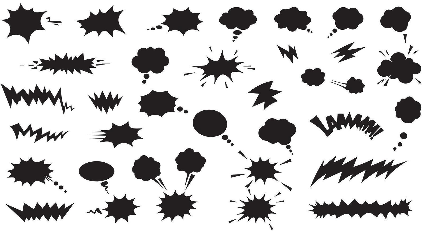 Comic speech bubbles set with explosion effect elements in black and white vector