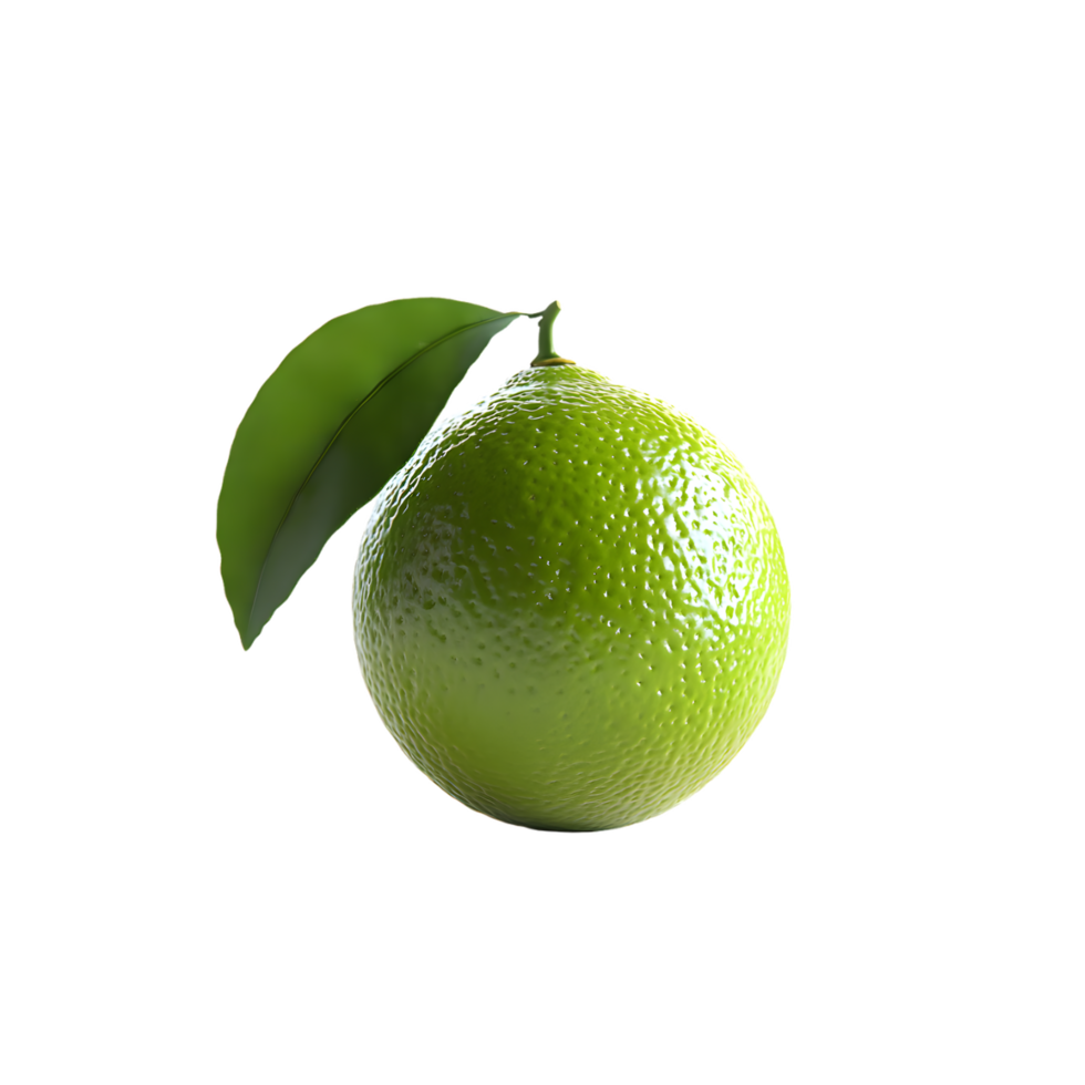 Single ripe lime with leaf on black background fresh citrus fruit ingredient png