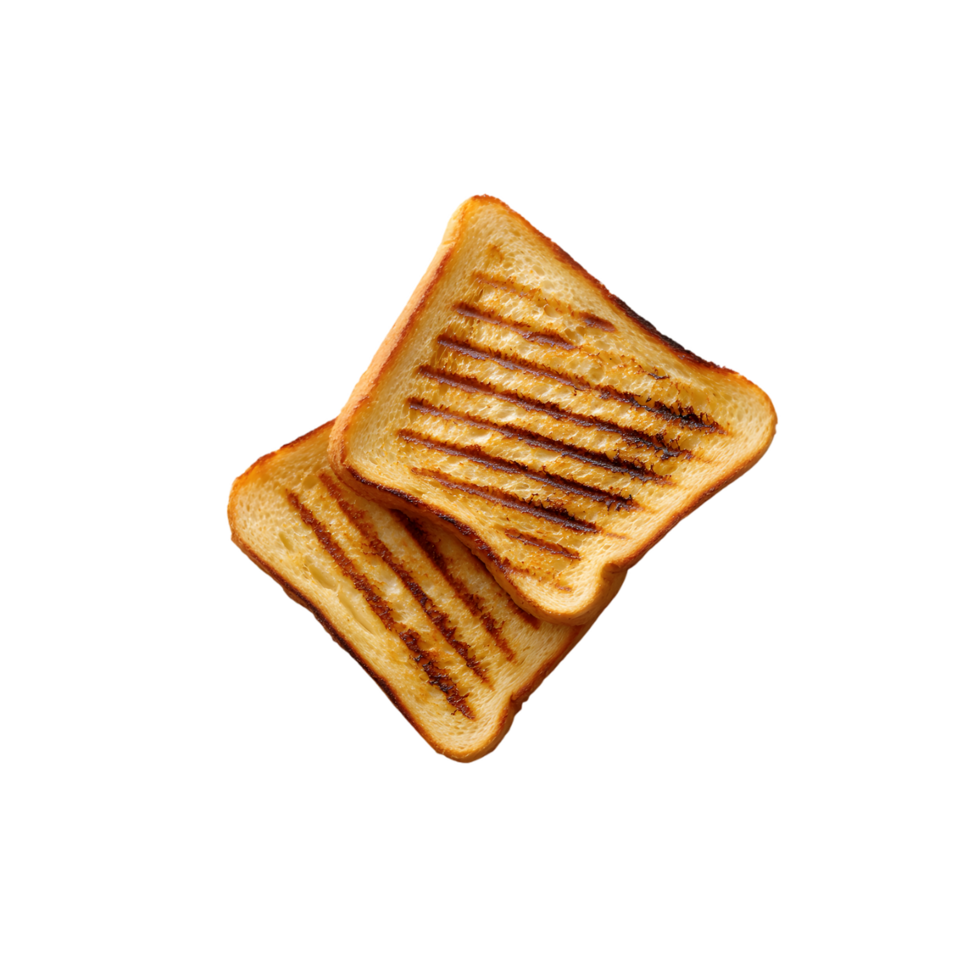 Two slices of perfectly grilled toast golden brown and crisp png