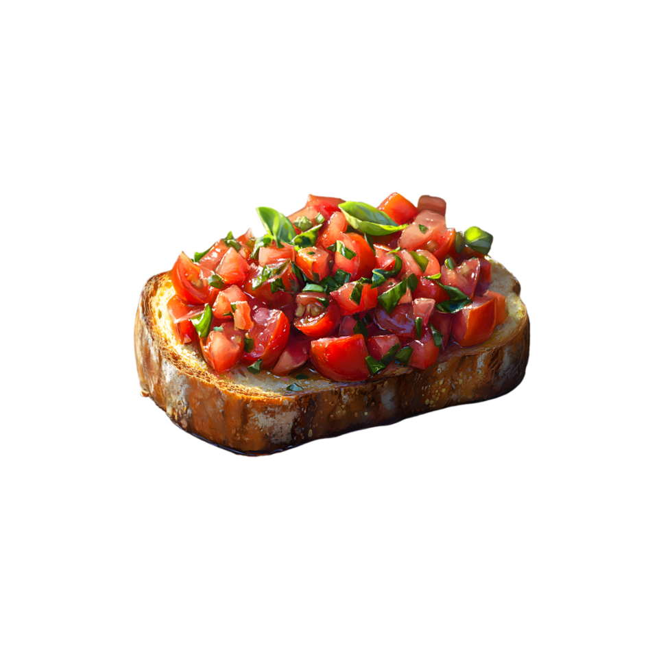 Bruschetta with diced tomatoes and basil on toasted bread png