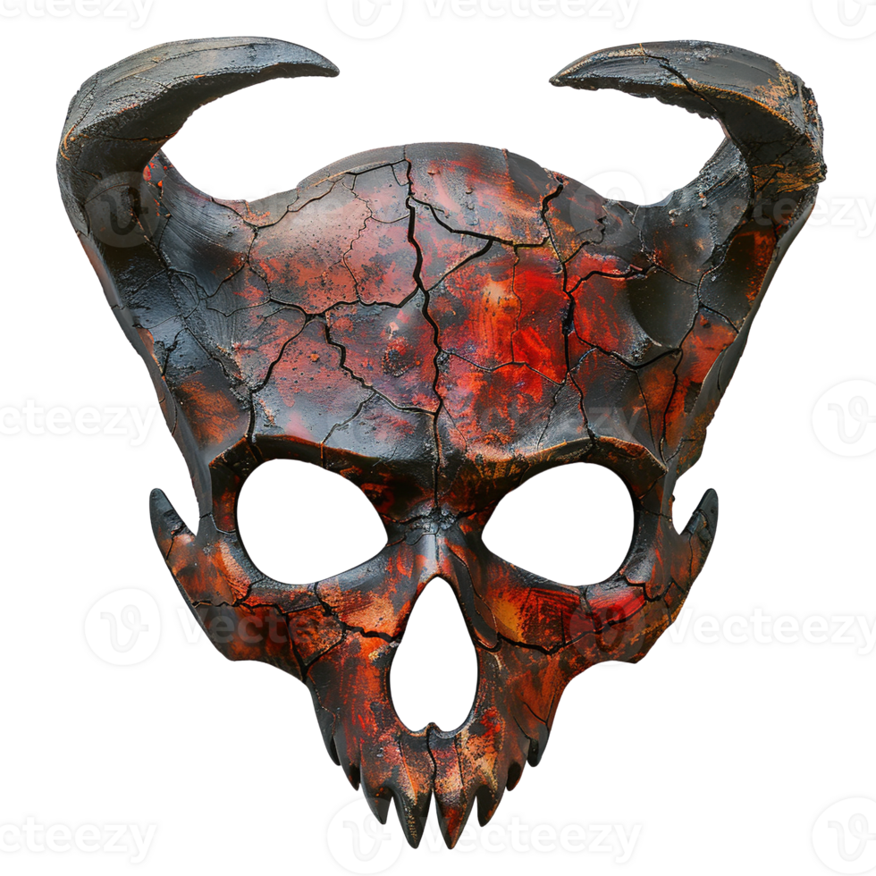 Volcanic Demon Face Mask with Burnt Bone Structure and Menacing Expressions on Transparent Background png