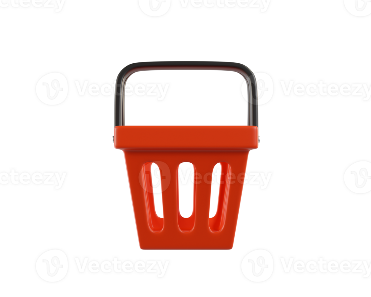 Red empty Shopping Basket from a supermarket. 3d rendering of the icon on a transparent background png