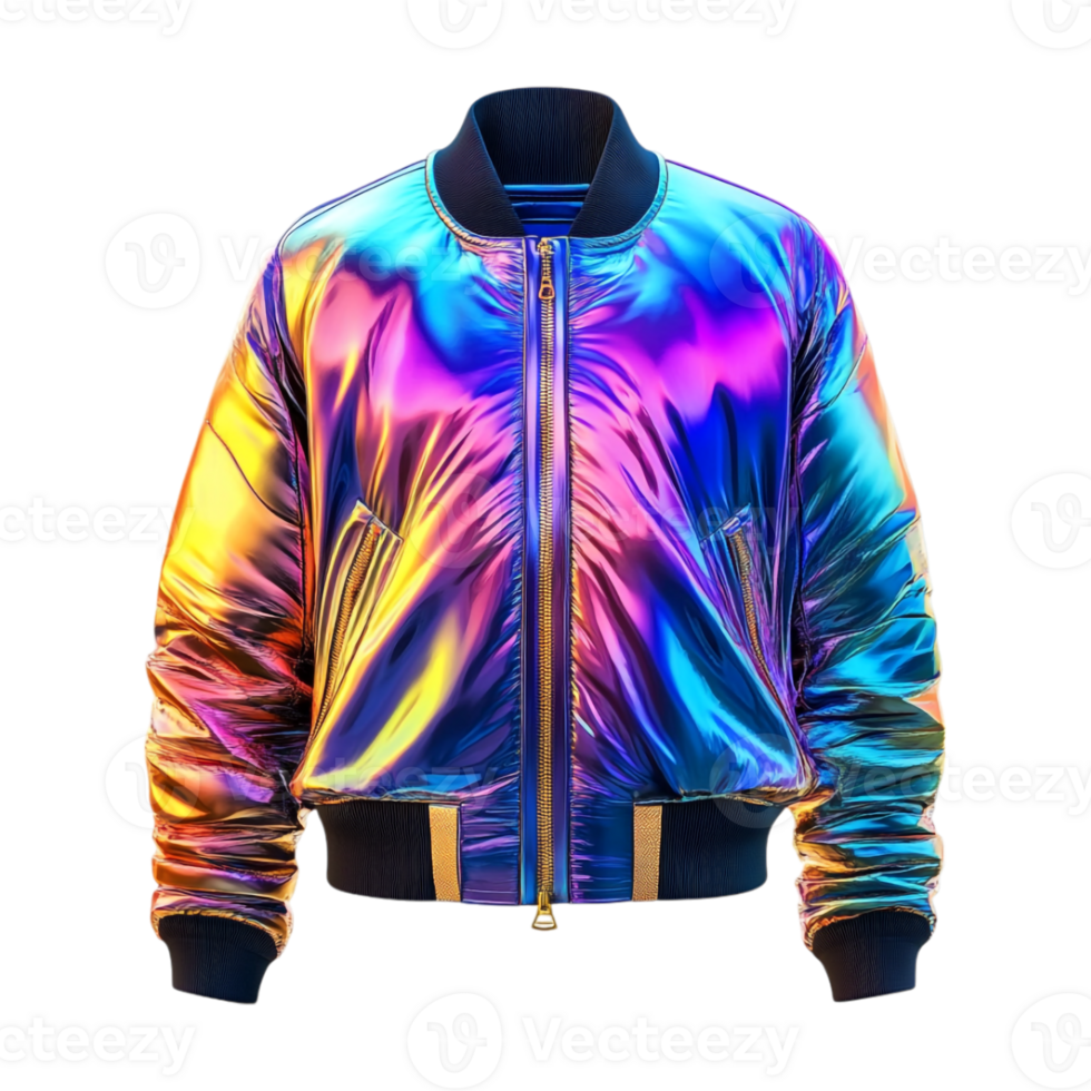 a rainbow colored bomber jacket on a transparent background png