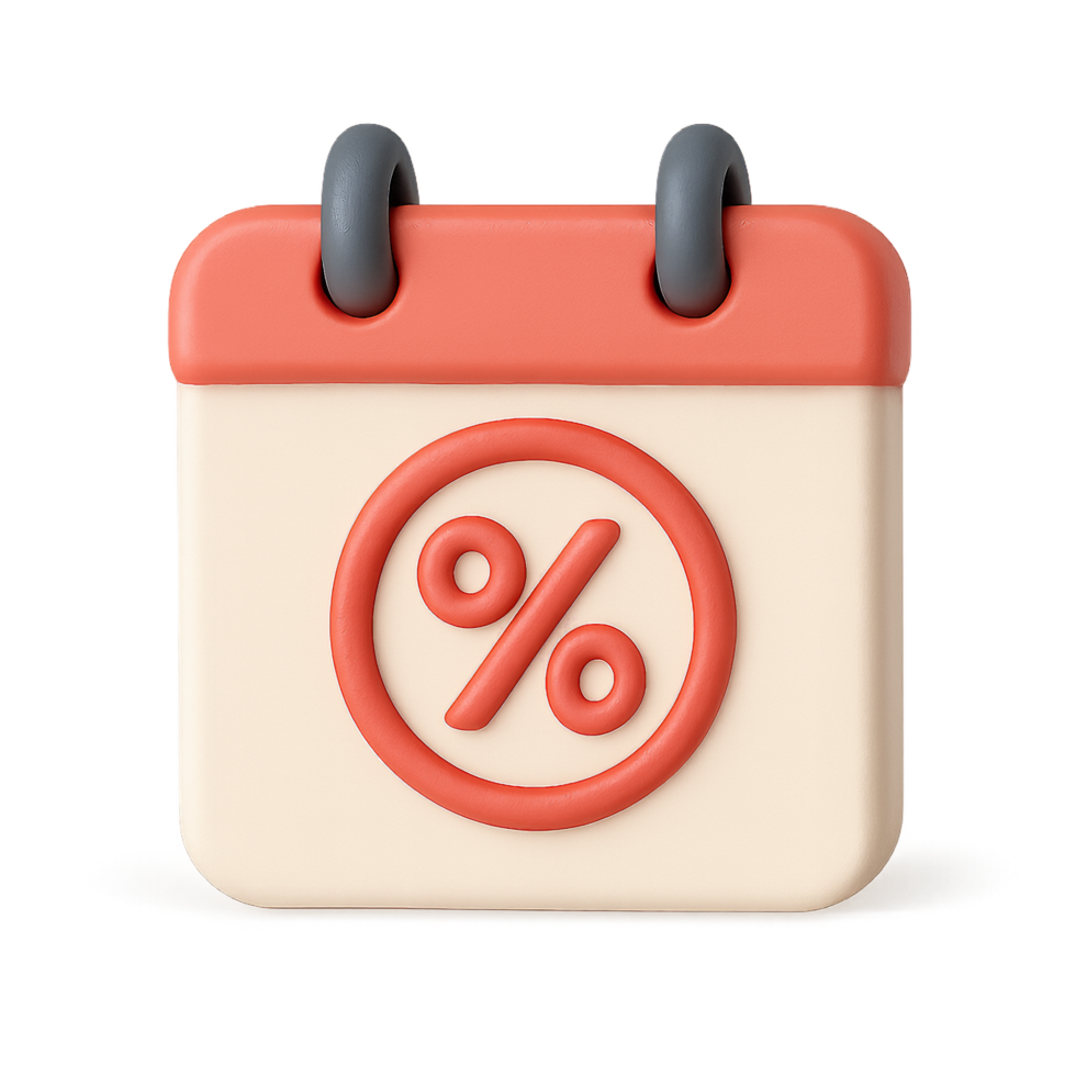 A calendar with a percentage sign on it png