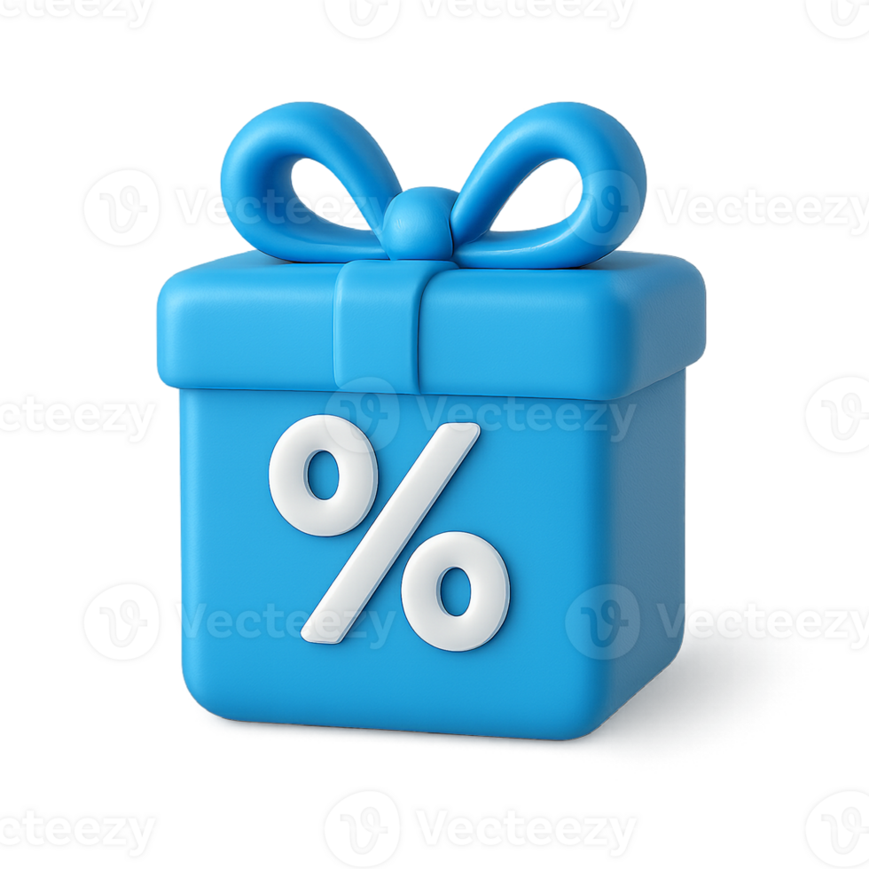Blue gift box with percentage sign png