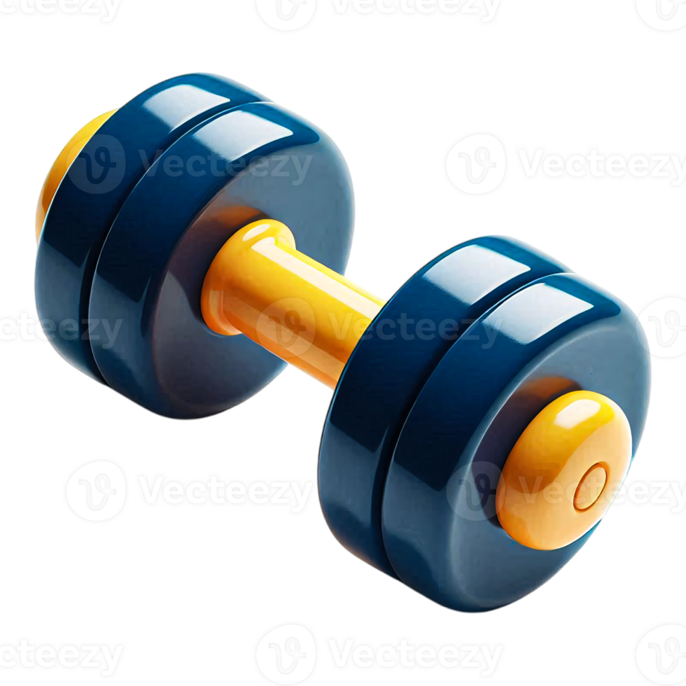 Glossy Dumbbell with Yellow Handle and Blue Weights for Strength Training and Fitness png