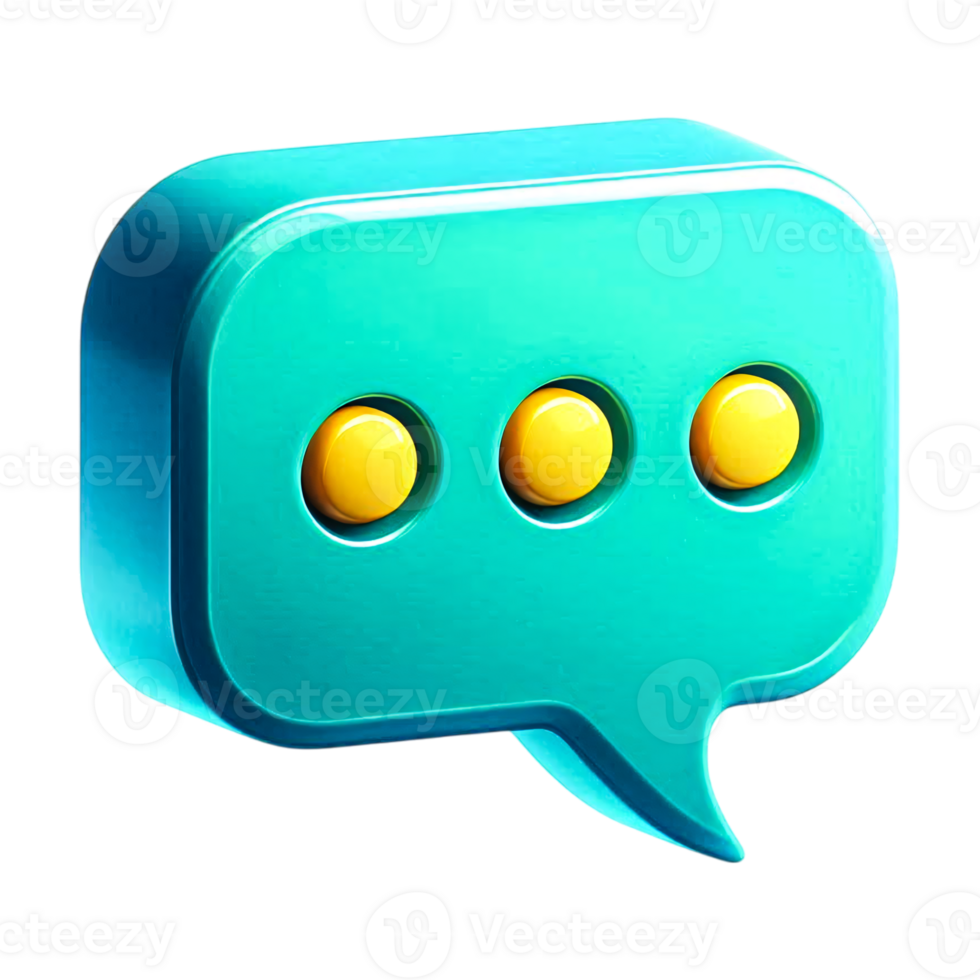 3D Cartoon Chat Bubble with Yellow Typing Dots Turquoise Speech Icon Isolated on Transparent Background for Messaging and Communication Design png