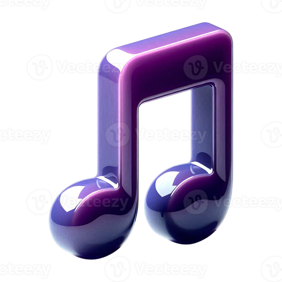 Glossy 3D Purple Music Note Icon Isolated on Transparent Background for Audio, Sound, and Media Design png