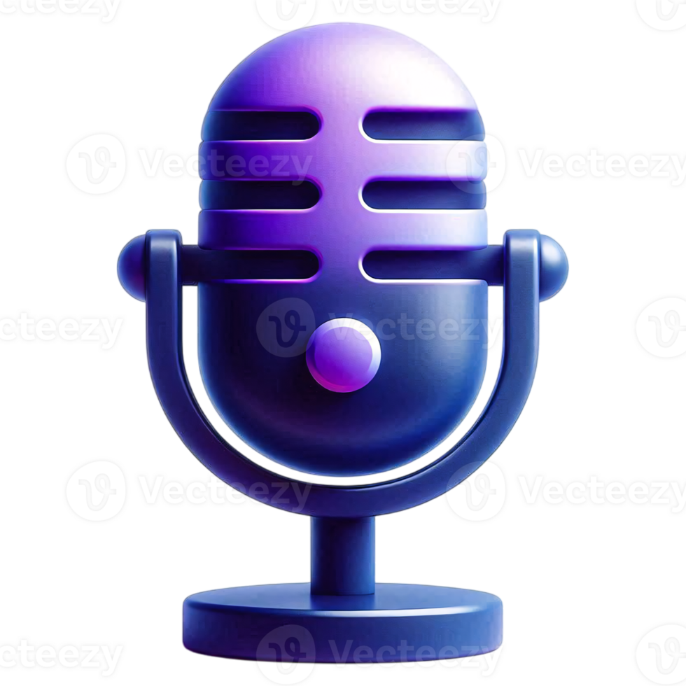 3D Vintage Style Podcast Microphone Icon in Purple and Blue Gradient, Glossy Studio Mic Illustration on Transparent Background png