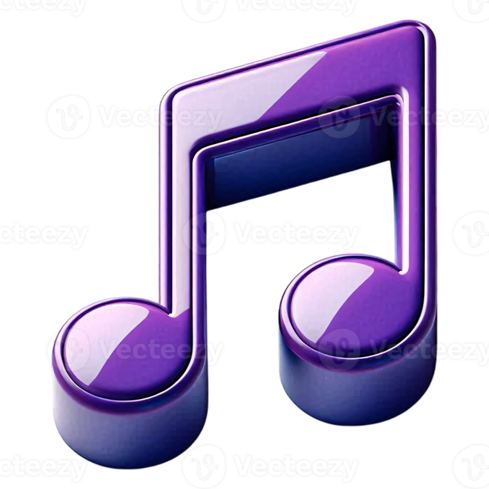 3D Glossy Purple Music Note Icon Isolated on Transparent Background for Audio Symbol Sound Media Melody App Interface and Entertainment Design png
