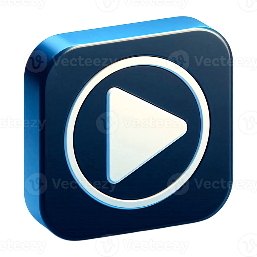 3D Blue Play Button Icon for Media, Playback, Streaming Apps, Multimedia Interfaces, and Digital Controls on Transparent Background png