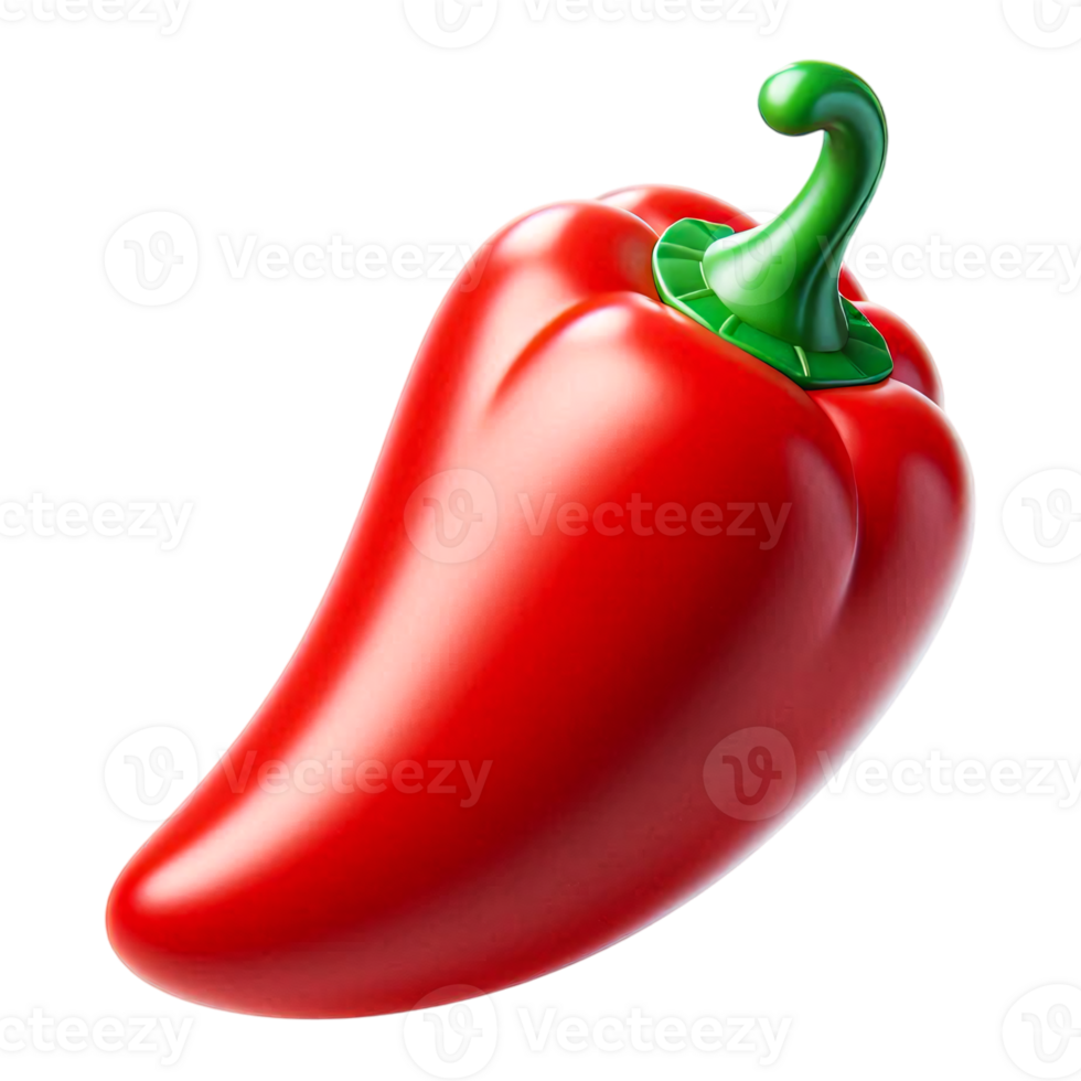 3D Red Chili Pepper with Green Stem Isolated on Transparent Background Spicy Food Icon in Cartoon Style for Digital and Web Use png
