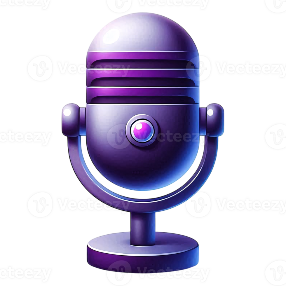 3D Illustration of a Glossy Purple Retro Microphone with Stand for Recording, Broadcasting, Podcasting, Singing, and Voiceover Use png
