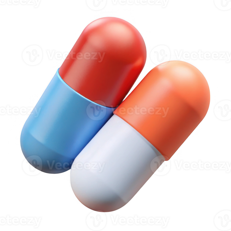 Two colorful capsules isolated on transparent background png