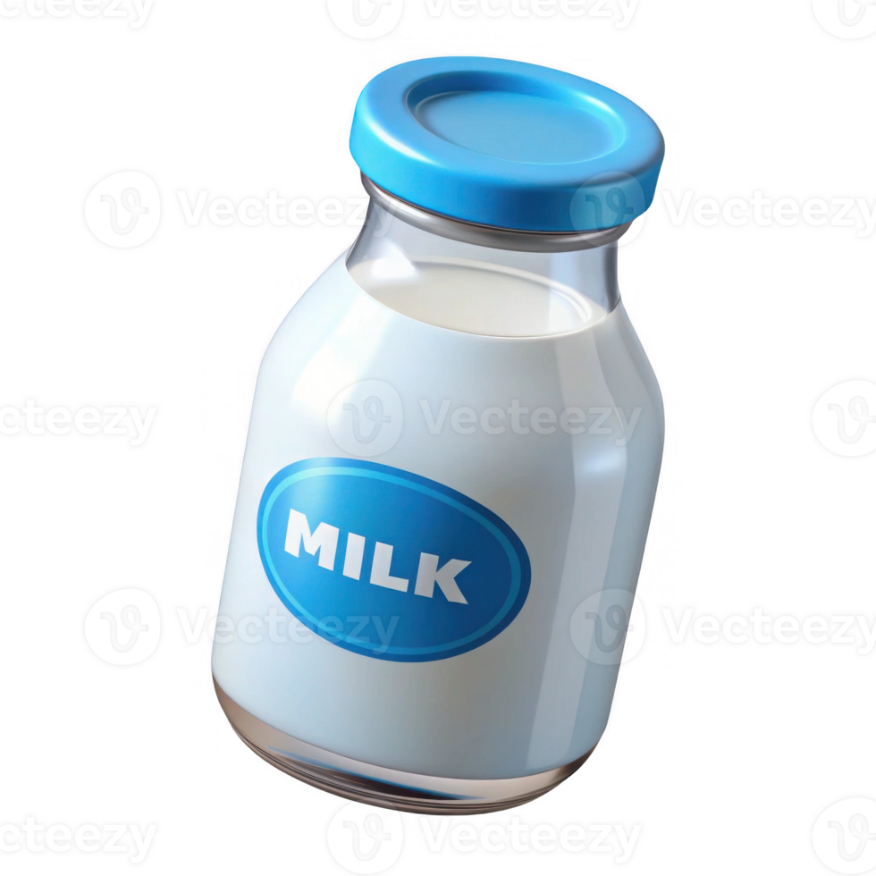 Glass bottle of milk with blue cap isolated on transparent background png