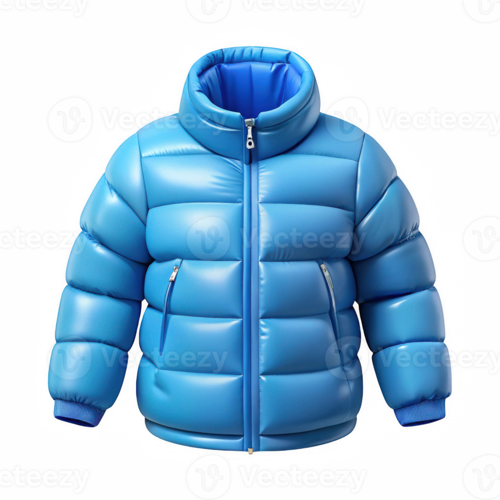 Shiny blue puffer jacket isolated on transparent background png