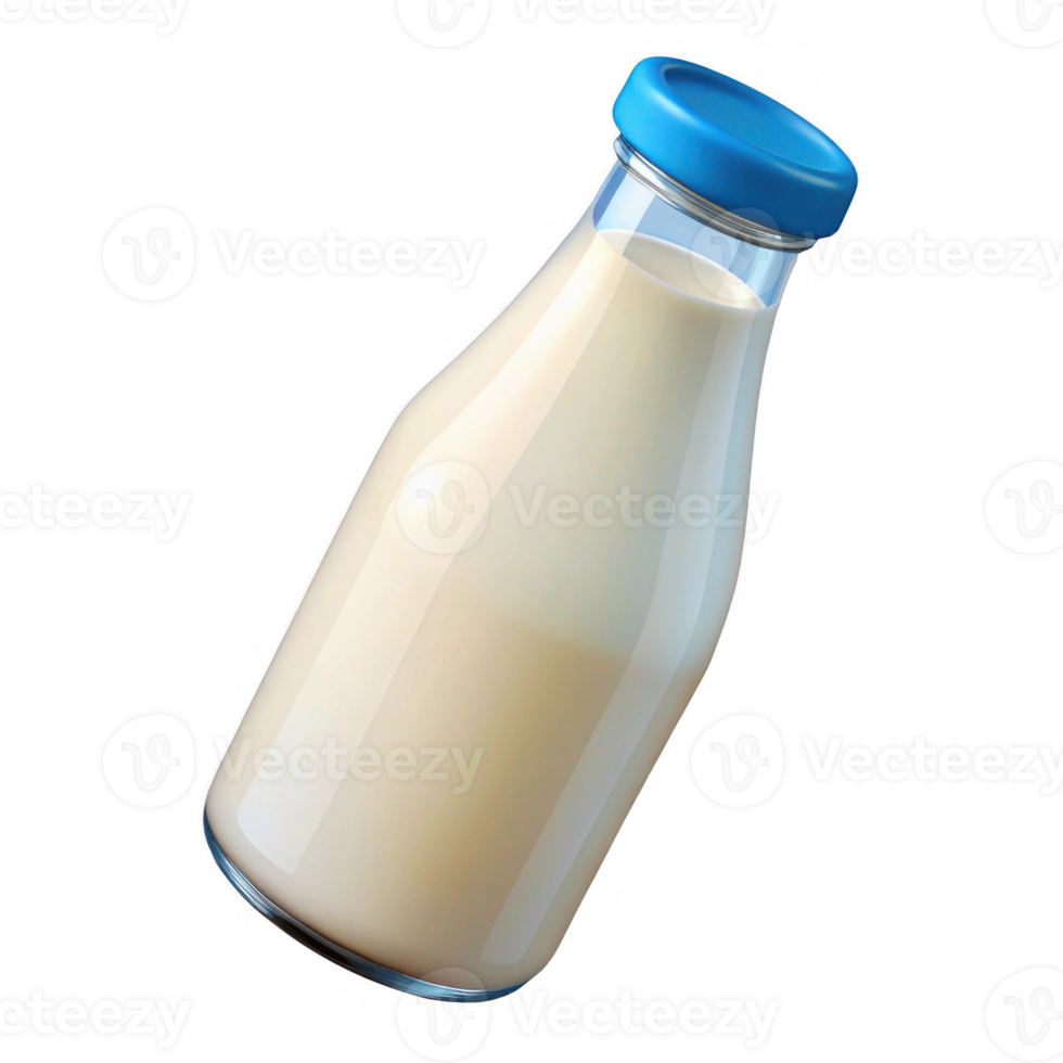Glass milk bottle with blue cap isolated on transparent background png