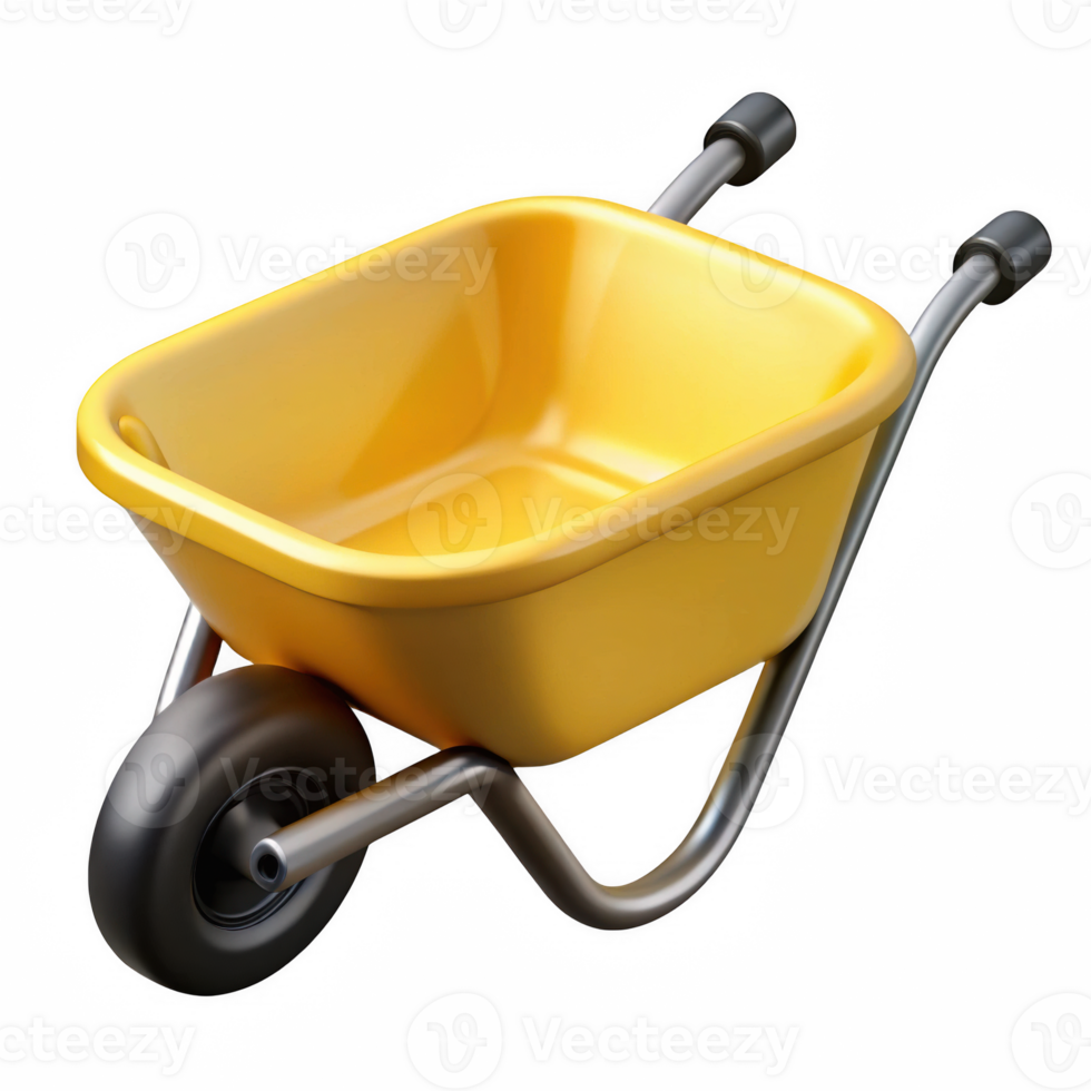 Yellow wheelbarrow isolated on transparent background png