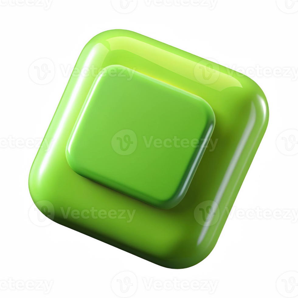 Glossy green square button element isolated on transparent background png