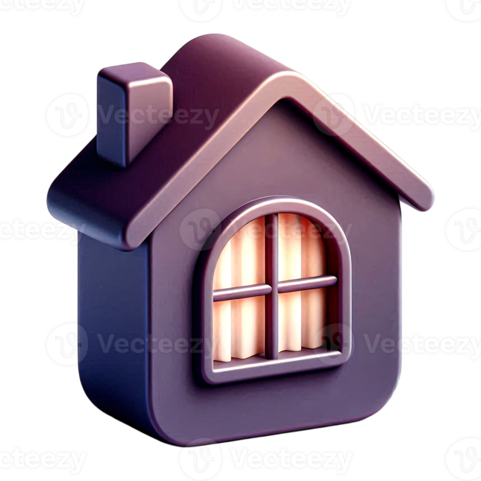 Cartoon Purple House with Arched Window and Chimney for Real Estate Icons, Home Apps, Property Branding, and Digital Housing Projects png
